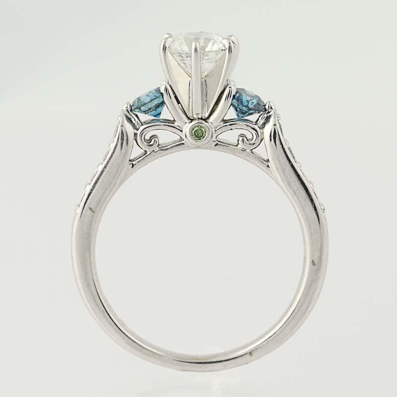 Women's 1.50 Carat Round Cut Diamond Engagement Ring, 14 Karat Gold White and Blue