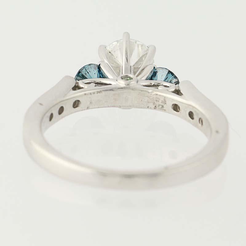 1.50 Carat Round Cut Diamond Engagement Ring, 14 Karat Gold White and Blue 1