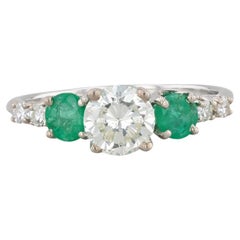 1.50ctw Round Diamond Emerald Engagement Ring 14k White Gold Size 7.75 GIA