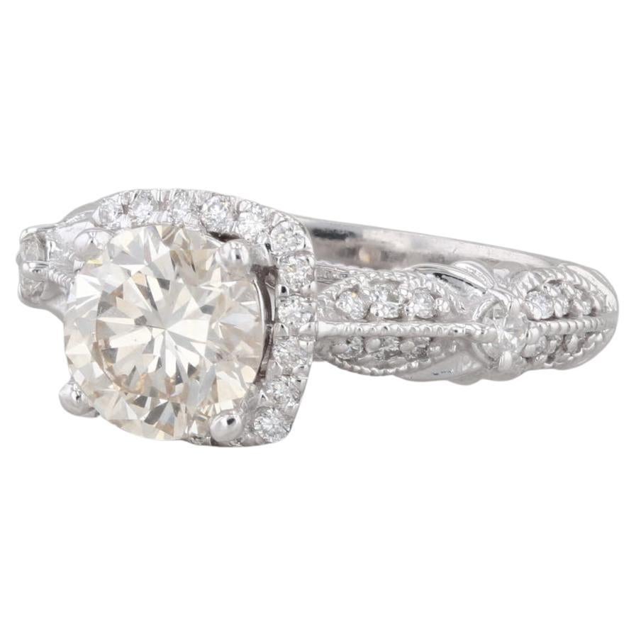 1.50ctw Round Diamond Halo Engagement Ring 14k White Gold Size 5.25 Cathedral