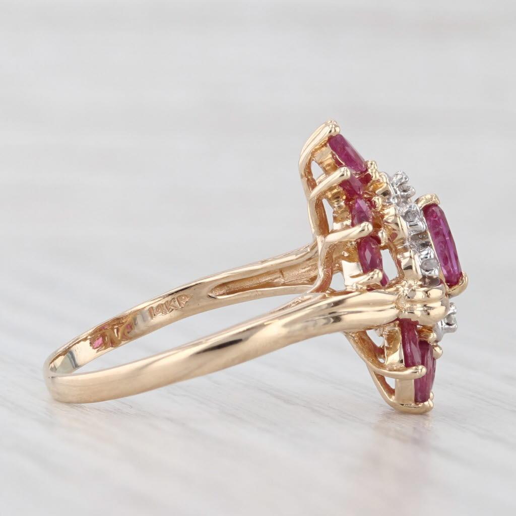 Gemstone Information:
- Natural Rubies -
Total Carats - 1.45ctw
Cut - Marquise Brilliant
Color - Red
Treatment - Routinely Enhanced 

- Natural Diamonds -
Total Carats - 0.05ctw
Cut - Single
Color - G - H
Clarity - I1 - I3
Please note there are