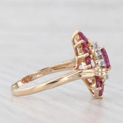 1.50ctw Ruby Diamond Cluster Cocktail Ring 14k Yellow Gold Size 7.75 Bypass