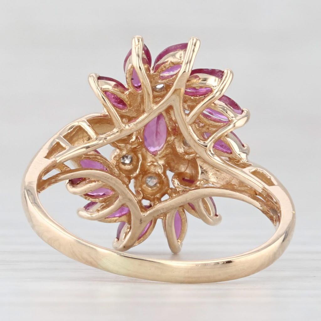 Taglio marquise 1.50ctw Ruby Diamond Cluster Cocktail Ring 14k Yellow Gold Size 7.75 Bypass in vendita