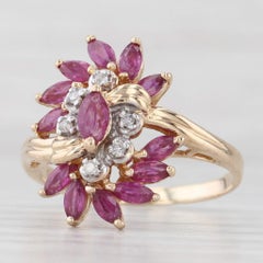 1.50ctw Ruby Diamond Cluster Cocktail Ring 14k Yellow Gold Size 7.75 Bypass