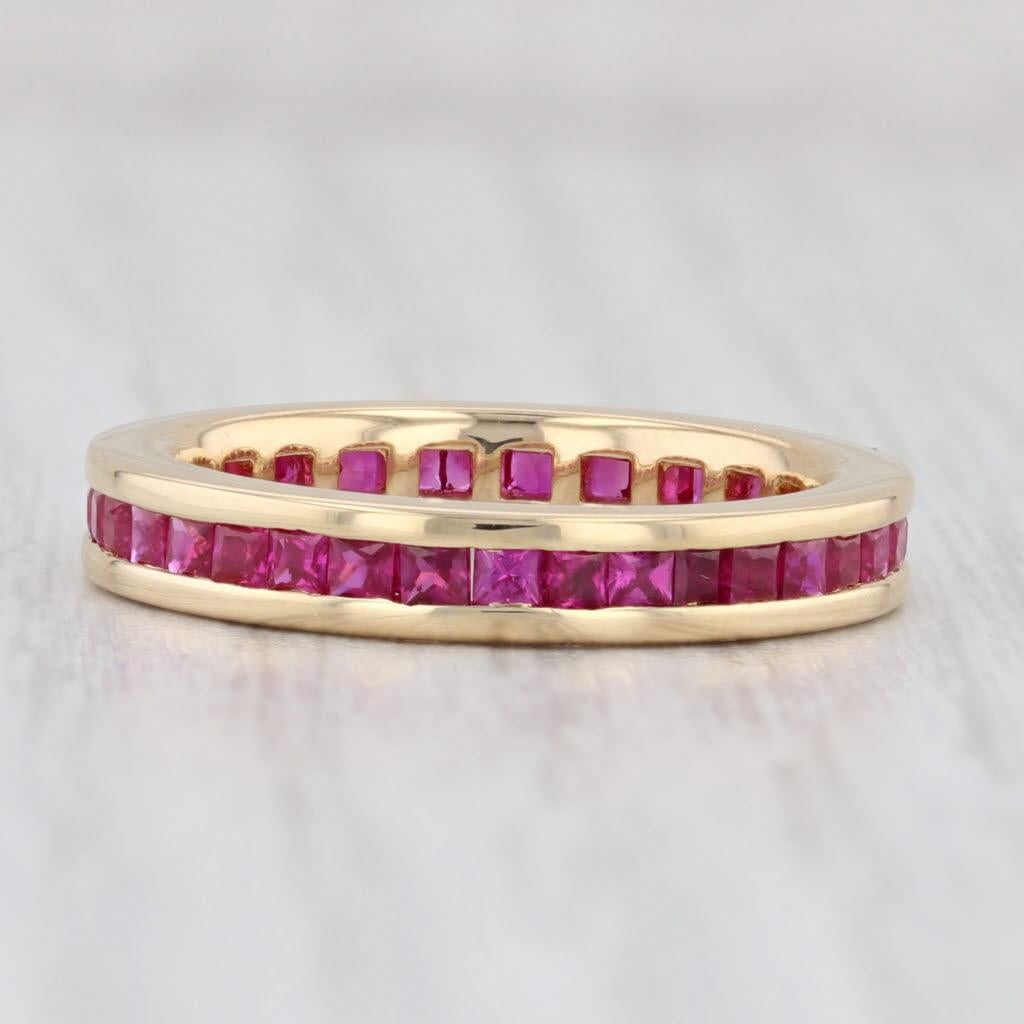 Square Cut 1.50ctw Ruby Eternity Band 18k Yellow Gold Size 6 Wedding Stackable Ring Spark For Sale