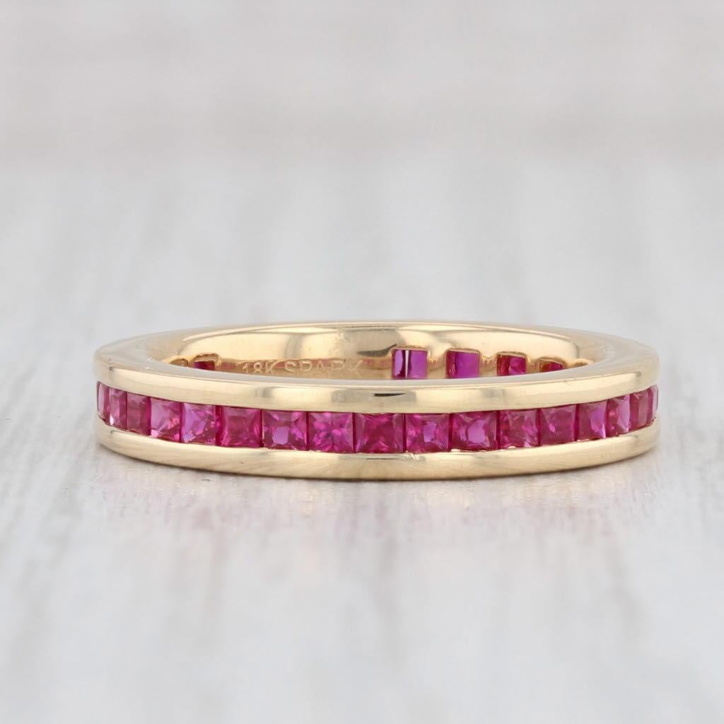 1.50ctw Ruby Eternity Band 18k Yellow Gold Size 6 Wedding Stackable Ring Spark In Good Condition For Sale In McLeansville, NC