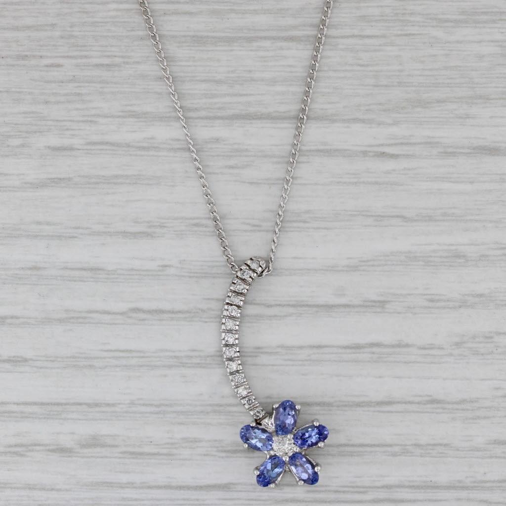 1.50ctw Tanzanita Diamante Flor Colgante Collar 14k Oro Blanco 18