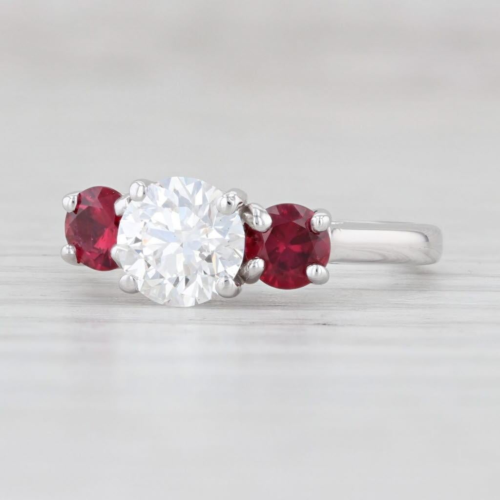 Gem: Natural Diamond - 0.90 Carats, Round Brilliant Cut, F Color, VS2 Clarity
- Natural Rubies - 0.60 Total Carats, Round Brilliant Cut, Red Color, Routinely Enhanced
Metal: 14k White Gold
Weight: 2.9 Grams 
Stamps: 14k
Face Height: 6.1 mm 
Rise