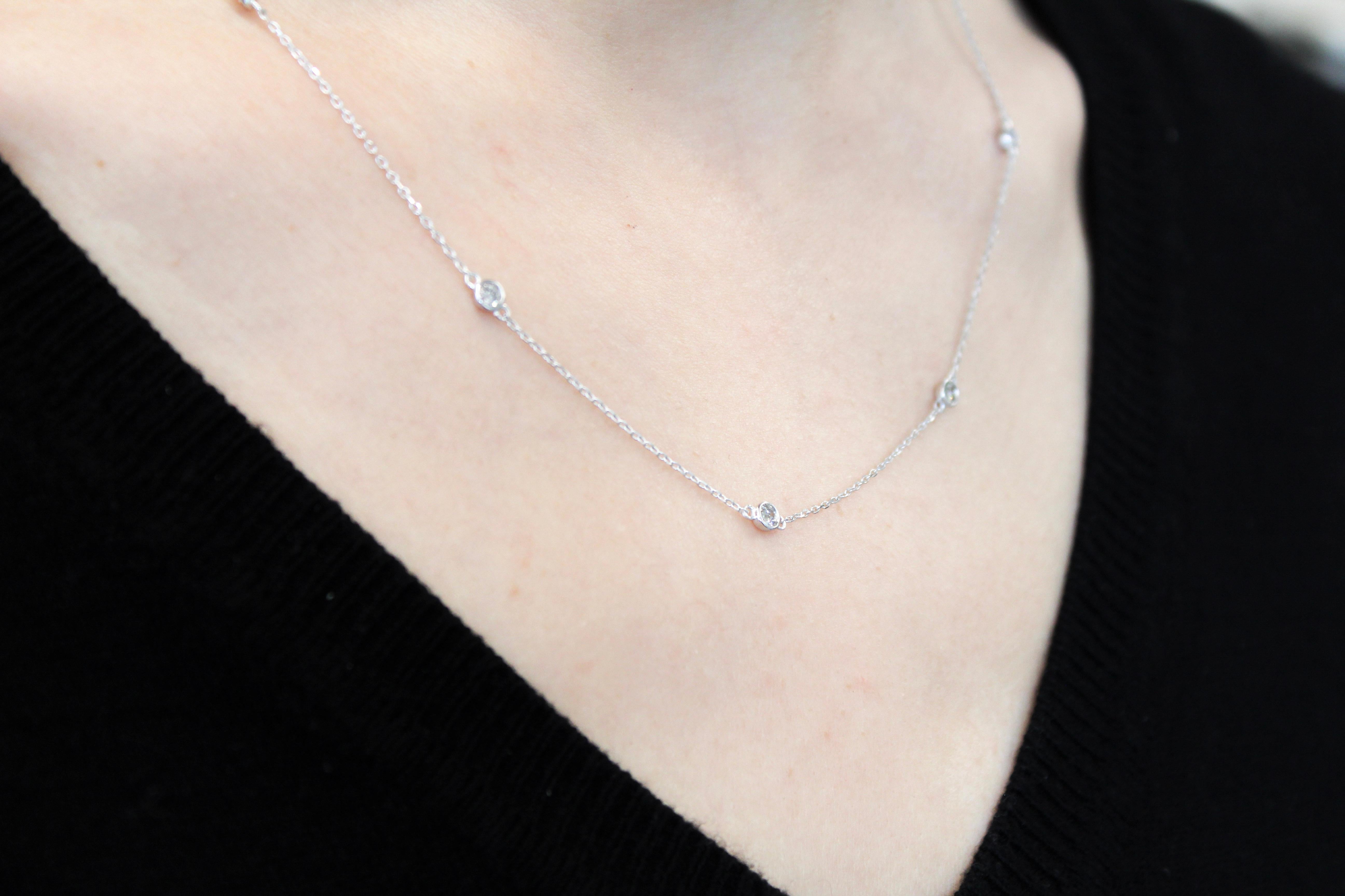 Round Cut 1.50CTW White Gold Diamonds-By-The-Yard Necklace				 For Sale