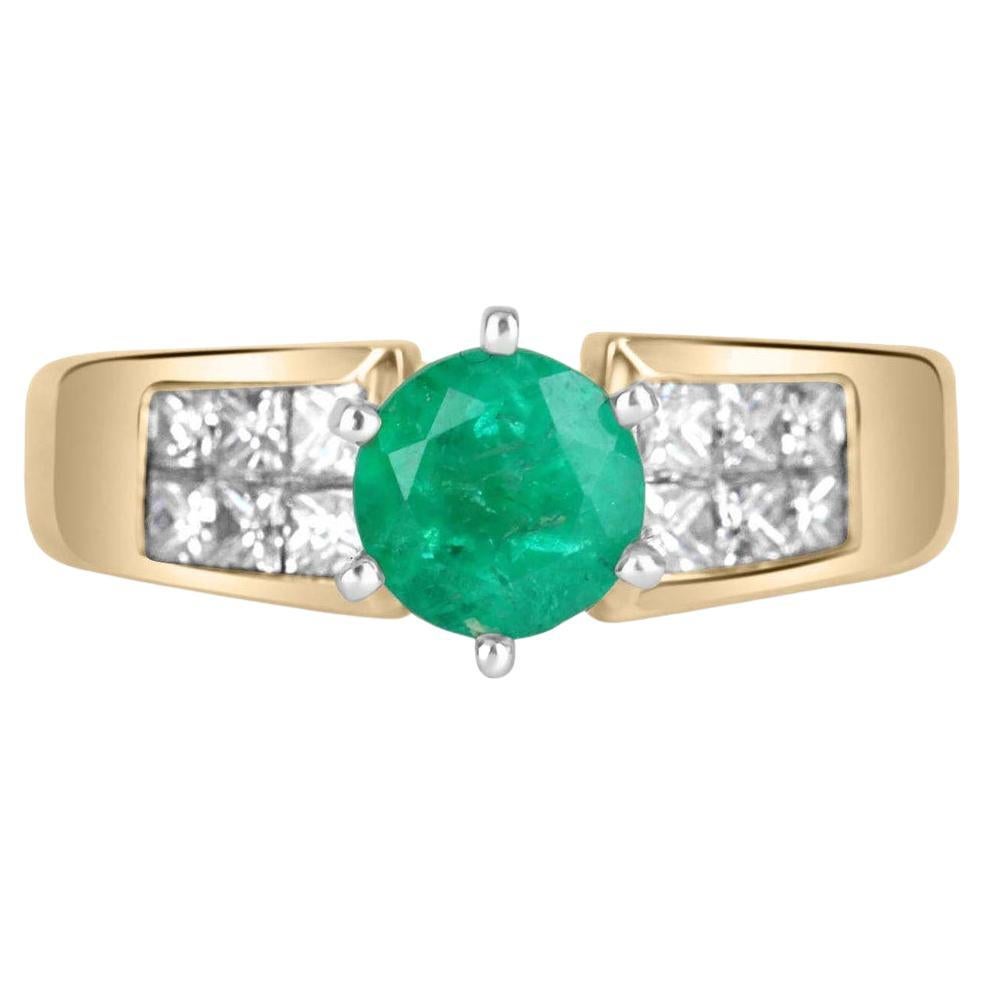 1,50 tcw 14K Kolumbianischer Smaragd-Rundschliff & Diamant Gold Statement Ring