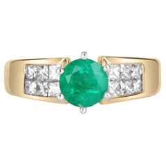 1.50tcw 14K Colombian Emerald-Round Cut & Diamond Gold Statement Ring