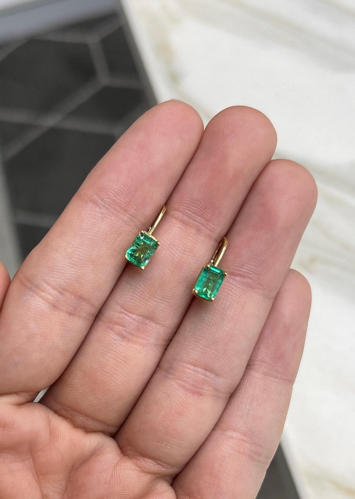 emerald leverback earrings