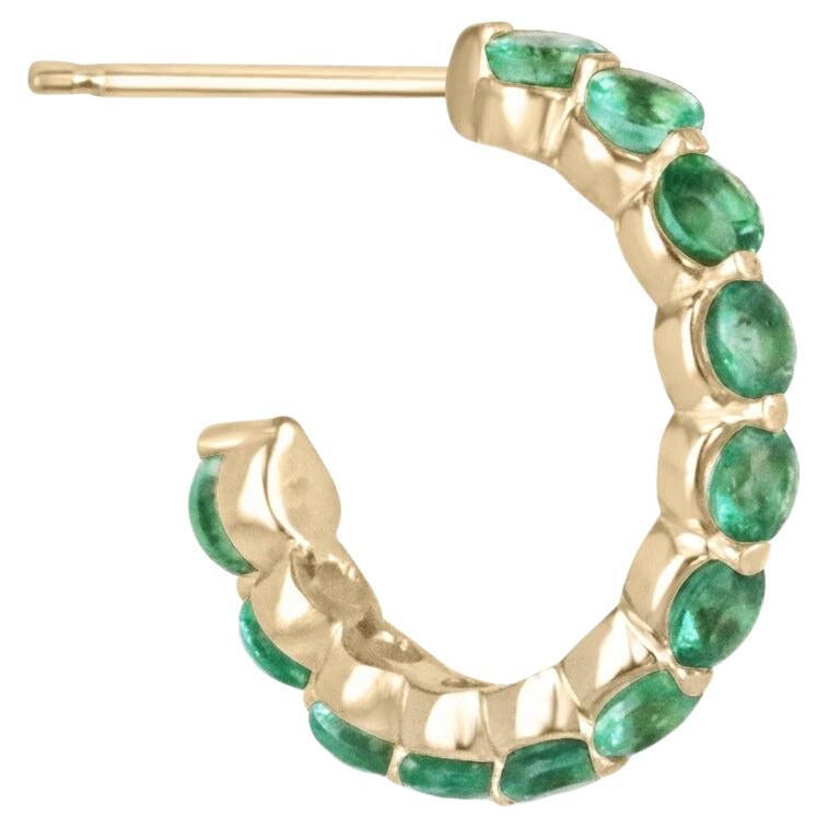 1.50tcw 14K Natural Medium Green Round Cut Emerald Prong Set Half Hoop Earrings For Sale