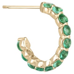 1.50tcw 14K Natural Medium Green Round Cut Emerald Prong Set Half Hoop Earrings