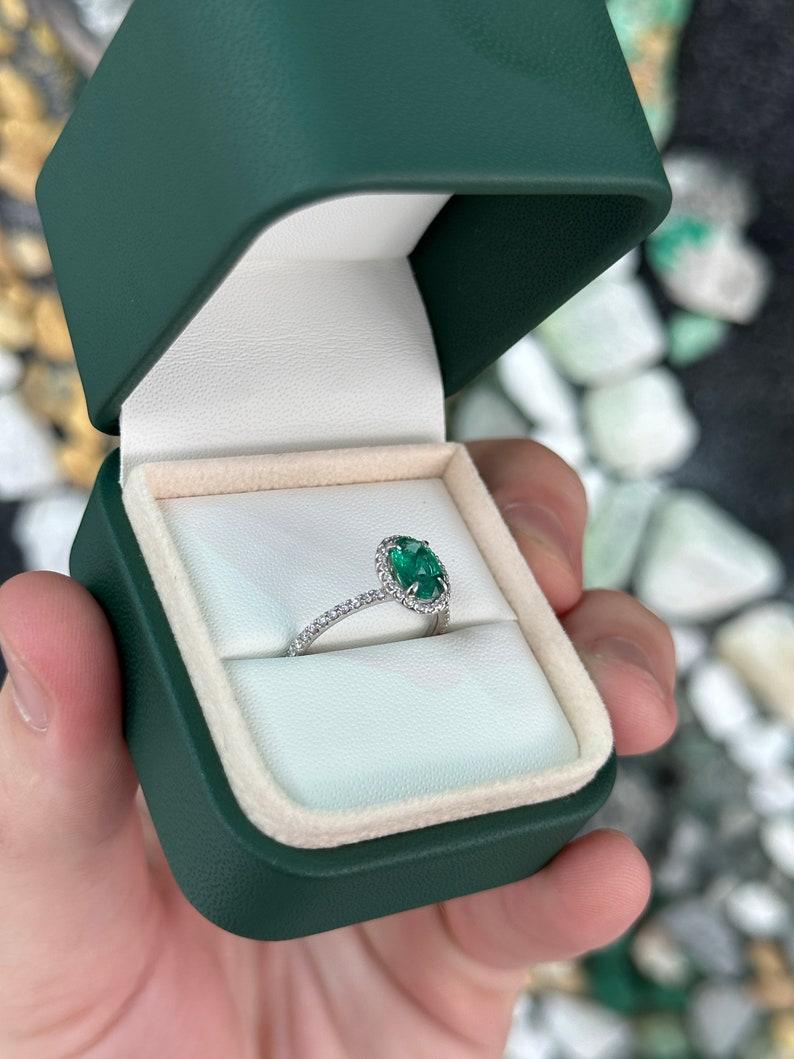 Oval Cut 1.50tcw 14K Natural Oval Emerald & Diamond Halo Engagement Ring For Sale