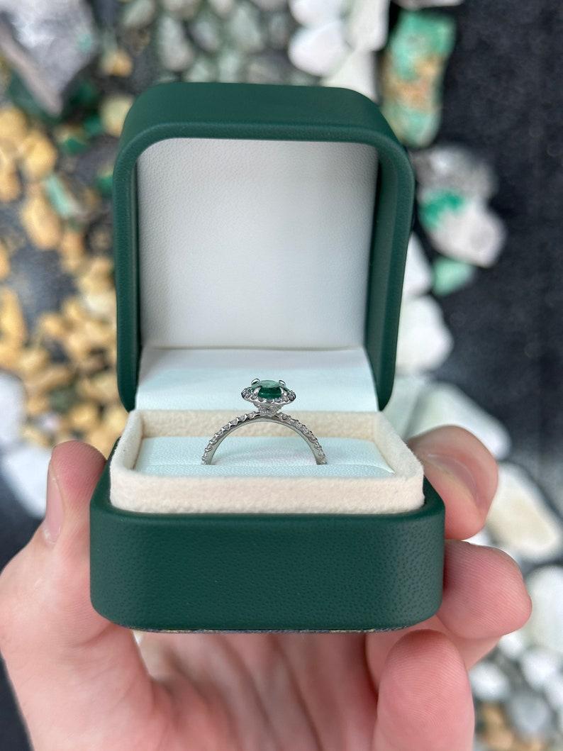 1.50tcw 14K Natural Oval Emerald & Diamond Halo Engagement Ring In New Condition For Sale In Jupiter, FL