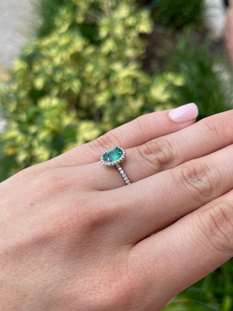 1.50tcw 14K Natural Oval Emerald & Diamond Halo Engagement Ring For Sale 1