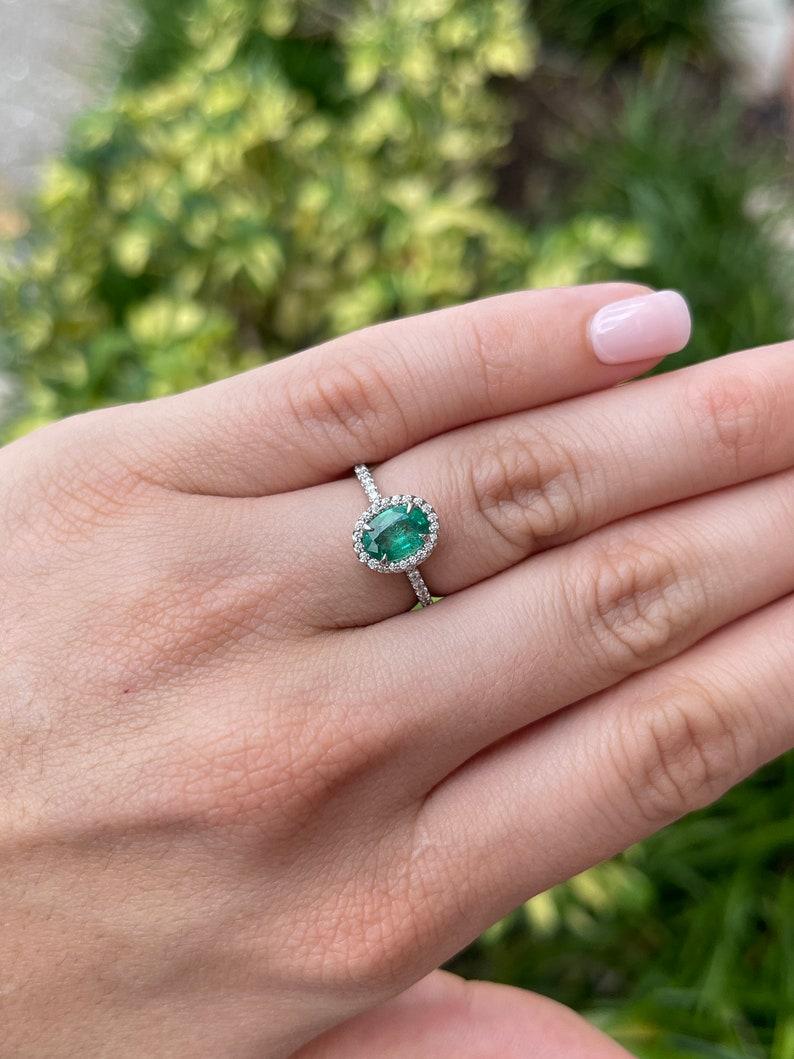 1.50tcw 14K Natural Oval Emerald & Diamond Halo Engagement Ring For Sale 2