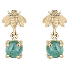 Orecchini con smeraldo cabochon rotondo naturale da 1,50tcw 14K Greene & Greene