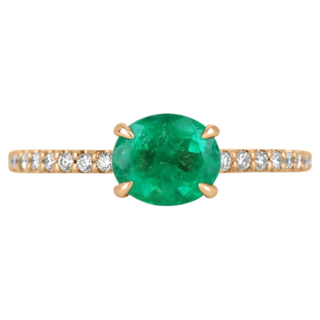 1.50tcw 14K Oval Emerald & Diamond Eternity Band Accent Ring