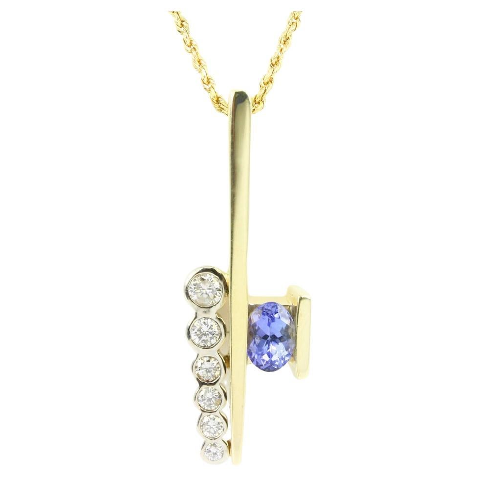 1.50tcw Oval Tanzanite & Diamond Pendant 14k Yellow Gold Tanzanite Necklace