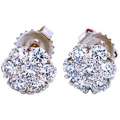 1.51 Carat 14 Karat Diamond Cluster Round Stud Earrings