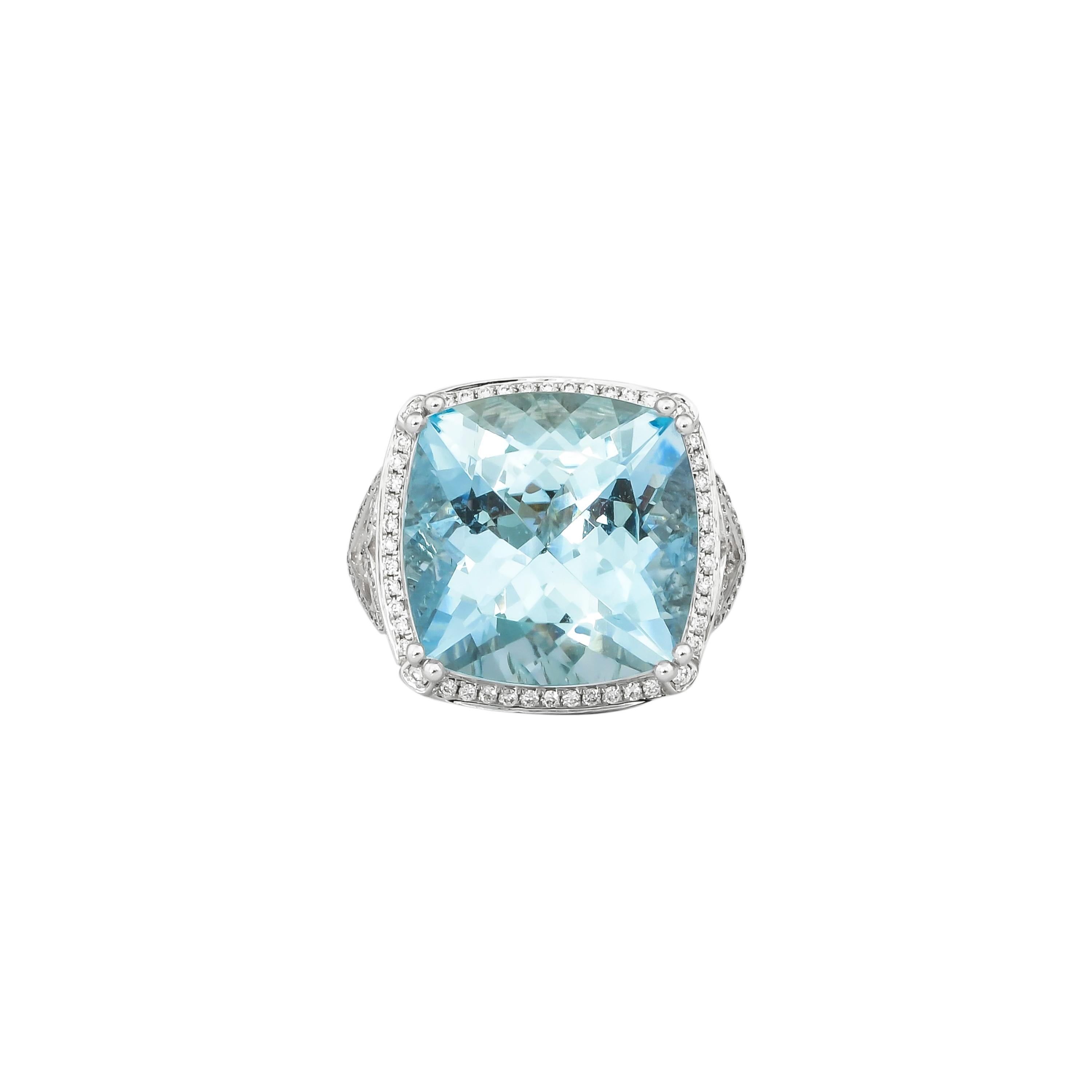 Women's 15.1 Carat Aquamarine and Diamond Ring in 14 Karat White Gold For Sale