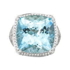 15.1 Carat Aquamarine and Diamond Ring in 14 Karat White Gold