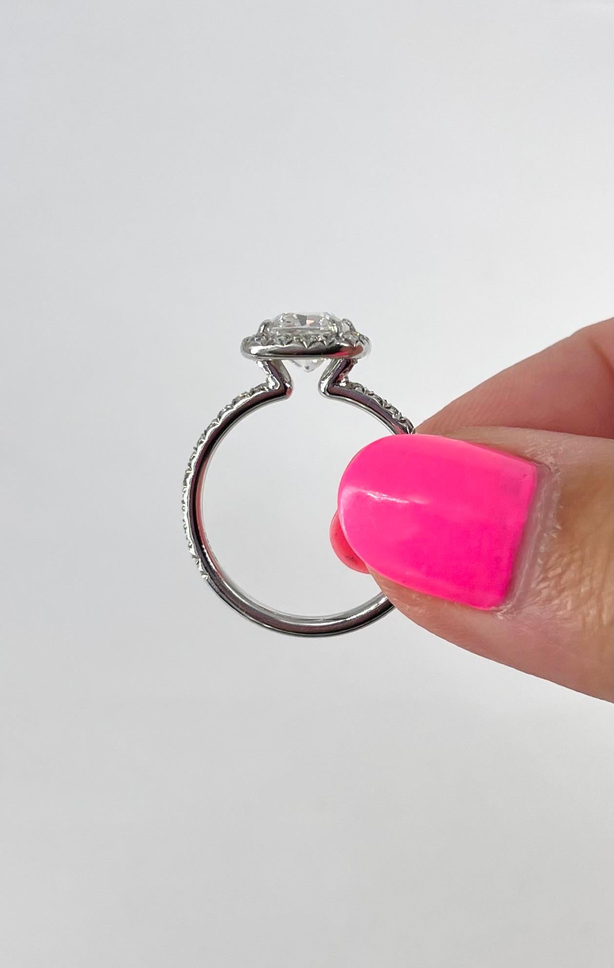 J. Birnbach 1.51 carat Cushion Cut Diamond Halo Engagement Ring in Platinum For Sale 2