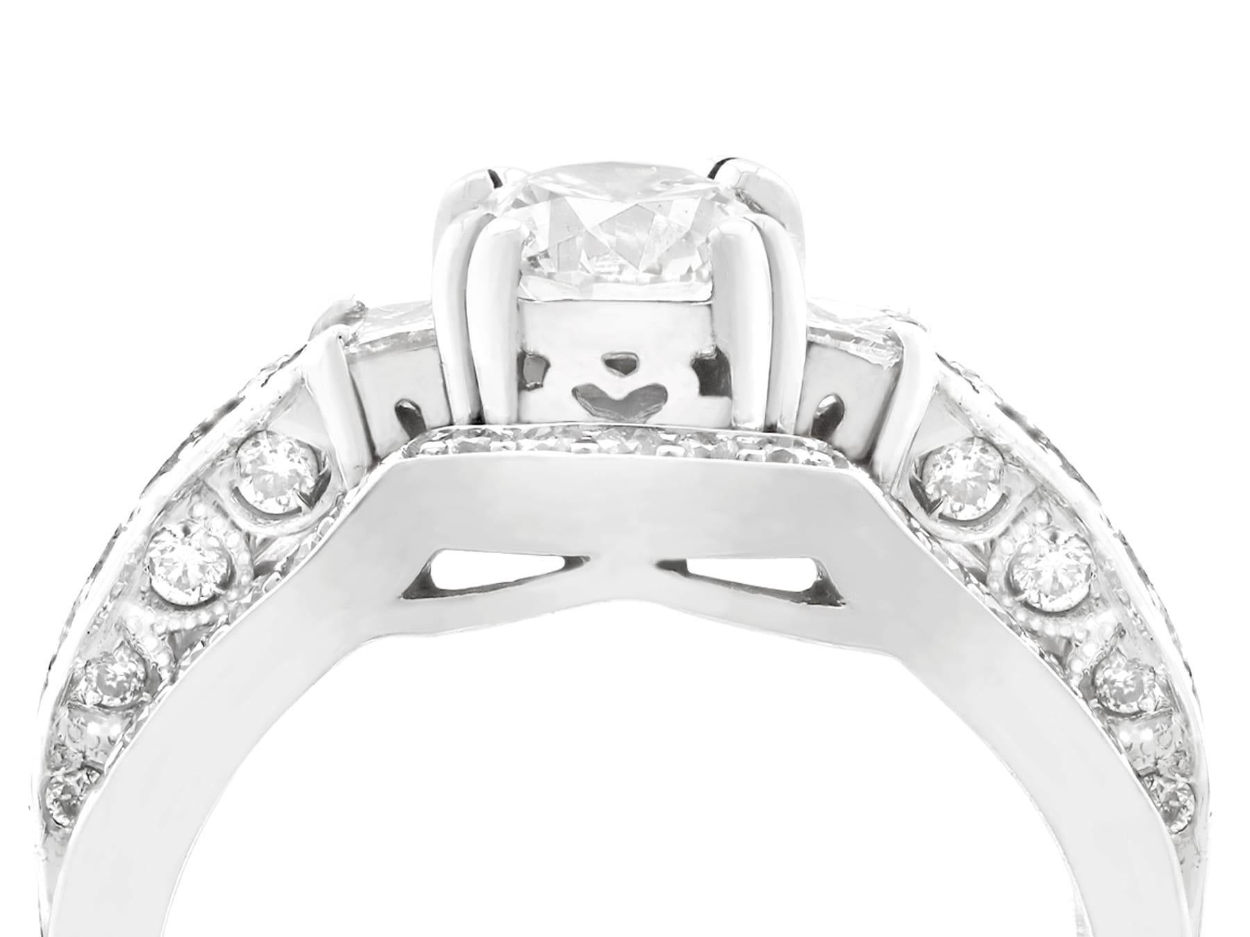 An impressive vintage 1.51 carat diamond and 14 karat white gold stacked dress ring; part of our diverse diamond jewelry and estate jewelry collections.

This fine and impressive vintage diamond ring has been crafted in 14k white gold.

The pierced