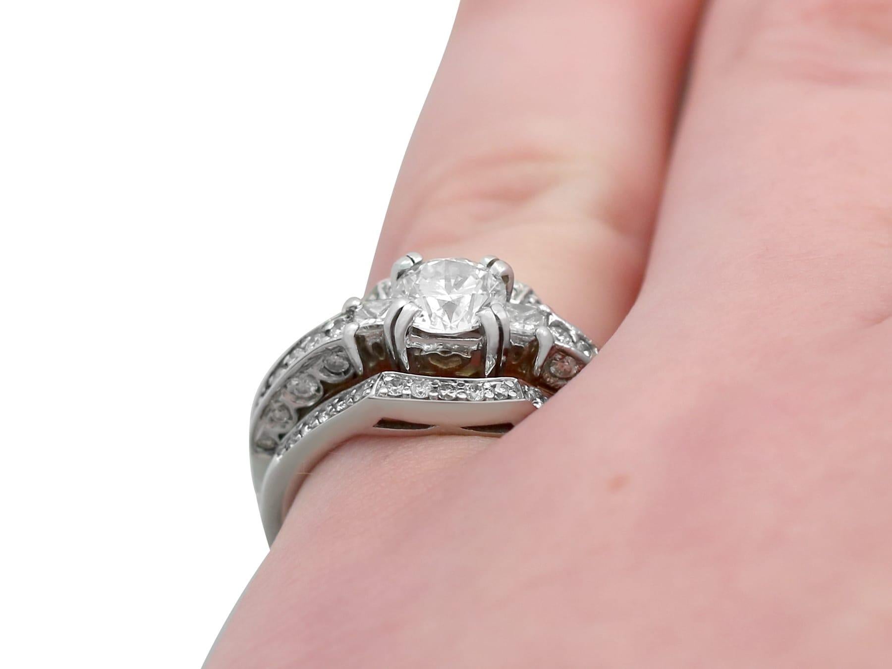 Vintage 1.51 Carat Diamond and White Gold Cocktail Ring For Sale 1