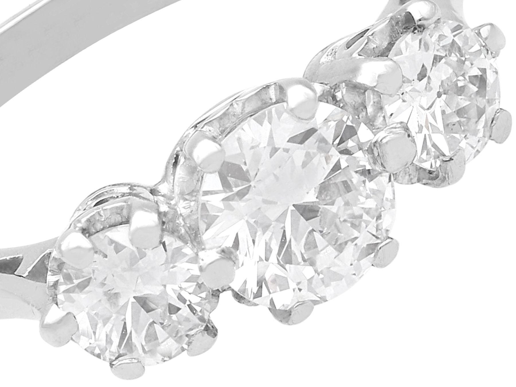 Round Cut 1.51 Carat Diamond and White Gold Trilogy Engagement Ring For Sale