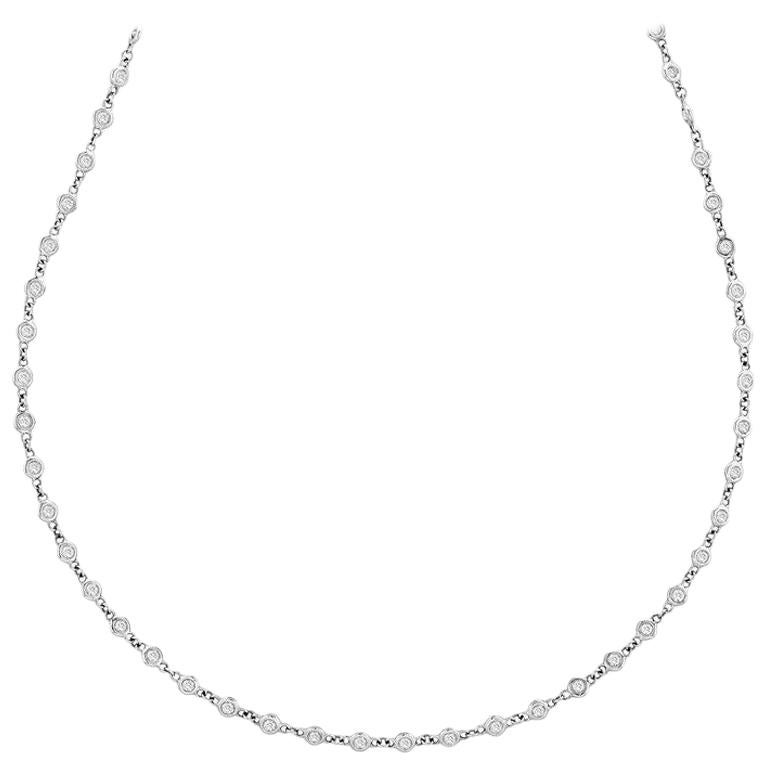 1.51 Carat Diamond by the Yard Necklace G SI 14 Karat White Gold 67 Stones 17'' For Sale