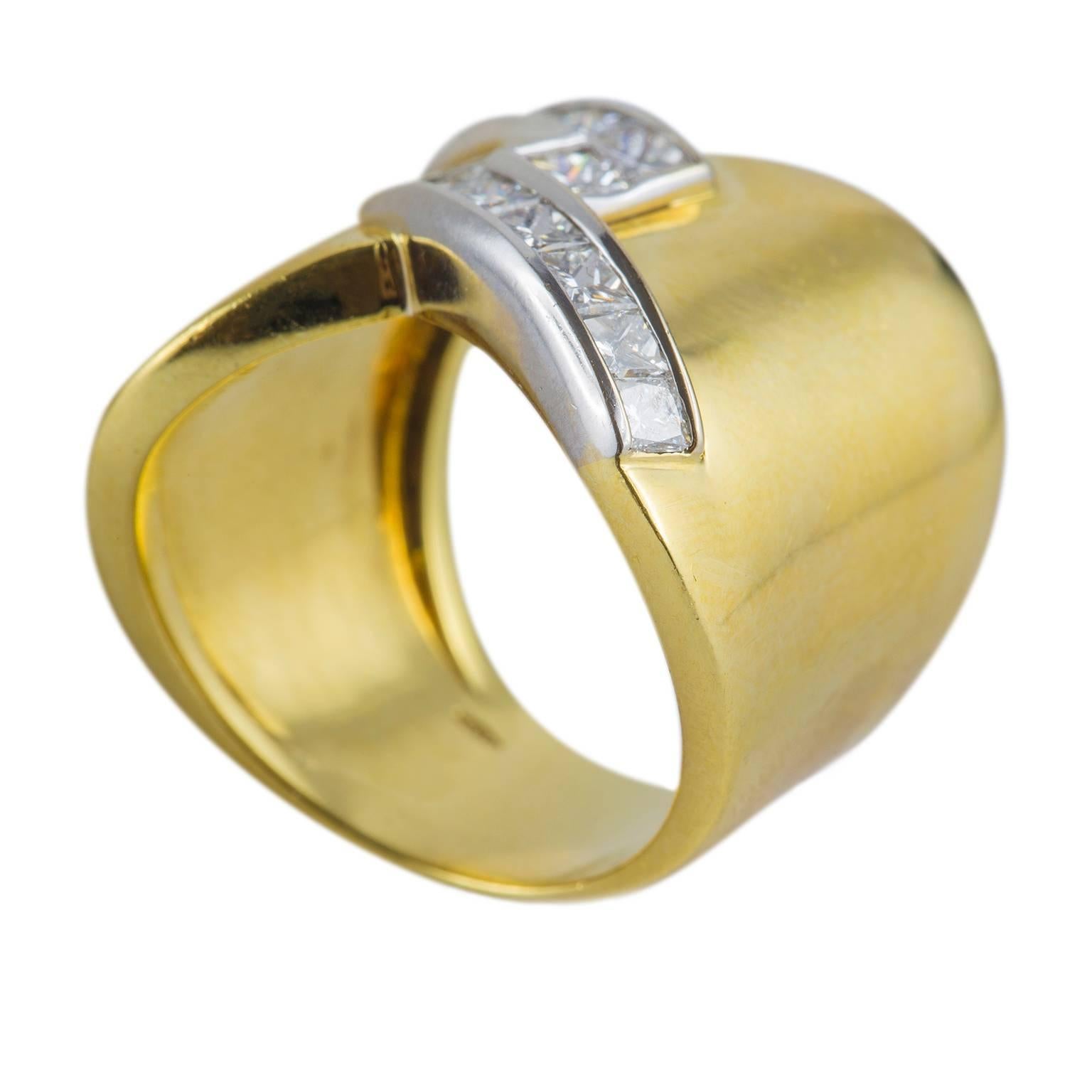 Retro 1.51 Carat Diamond Gold Band Ring For Sale