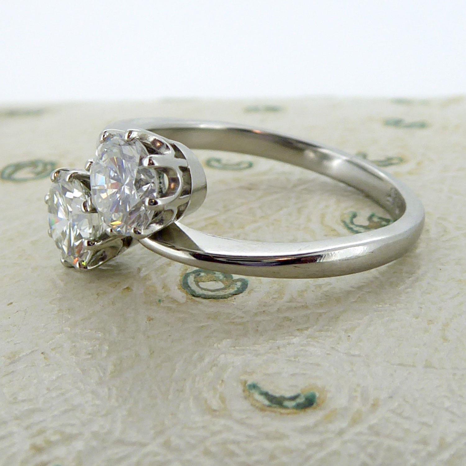 Round Cut 1.51 Carat Diamond Two-Stone Twist Ring, Platinum