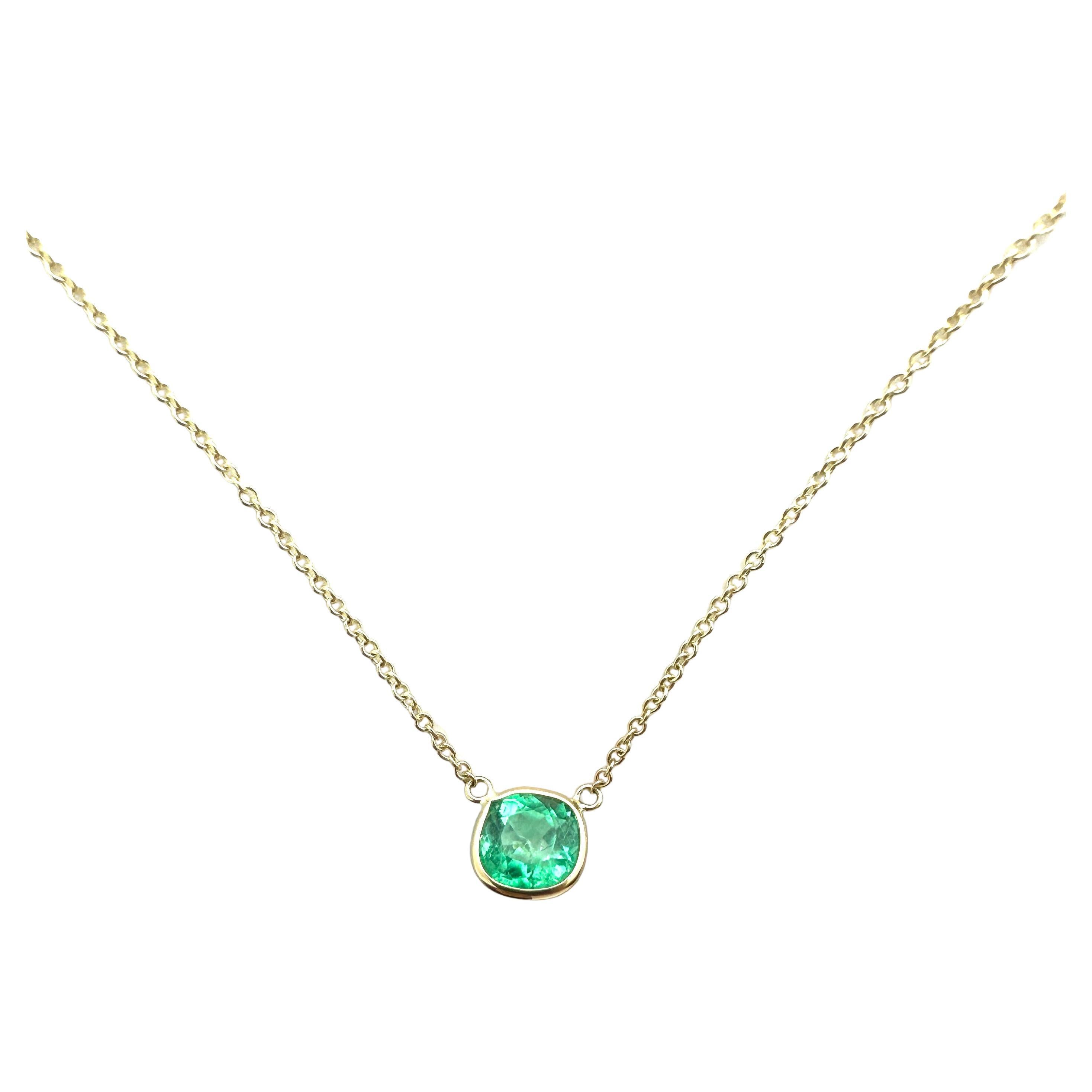 1.51 Carat Emerald Cushion & Fashion Necklaces In 14K Yellow Gold For Sale