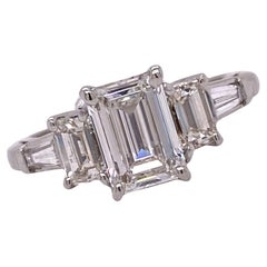 1.51 Carat Emerald Cut Diamond Platinum Engagement Ring GIA Certified I/VVS2