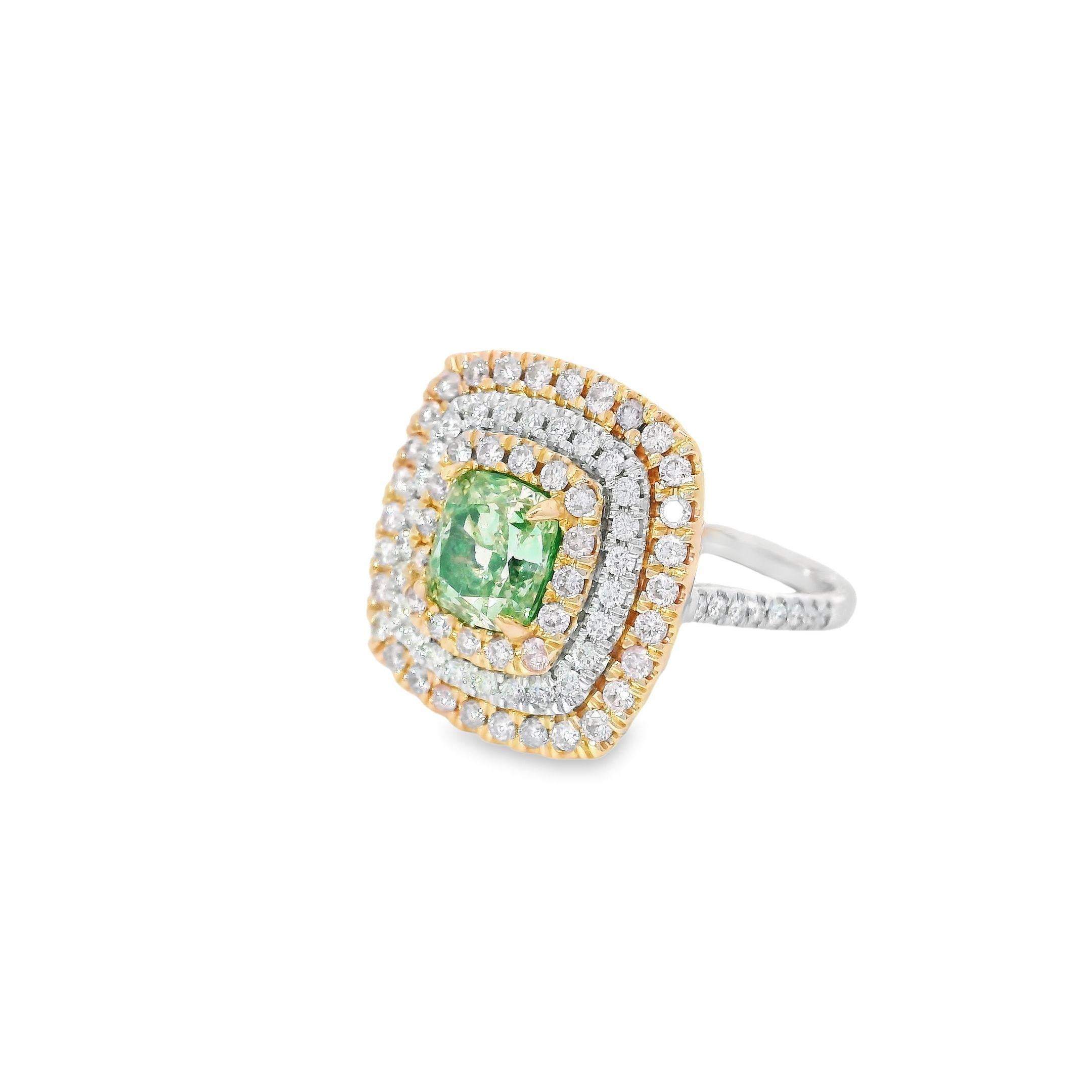 **100% NATURAL FANCY COLOUR DIAMOND JEWELRY**

✪ Jewelry Details ✪

♦ MAIN STONE DETAILS

➛ Stone Shape: Cushion
➛ Stone Color: Fancy Green
➛ Stone Weight: 1.51 carats
➛ Clarity: VS
➛ AGL certified

♦ SIDE STONE DETAILS

➛ Side White diamonds - 108