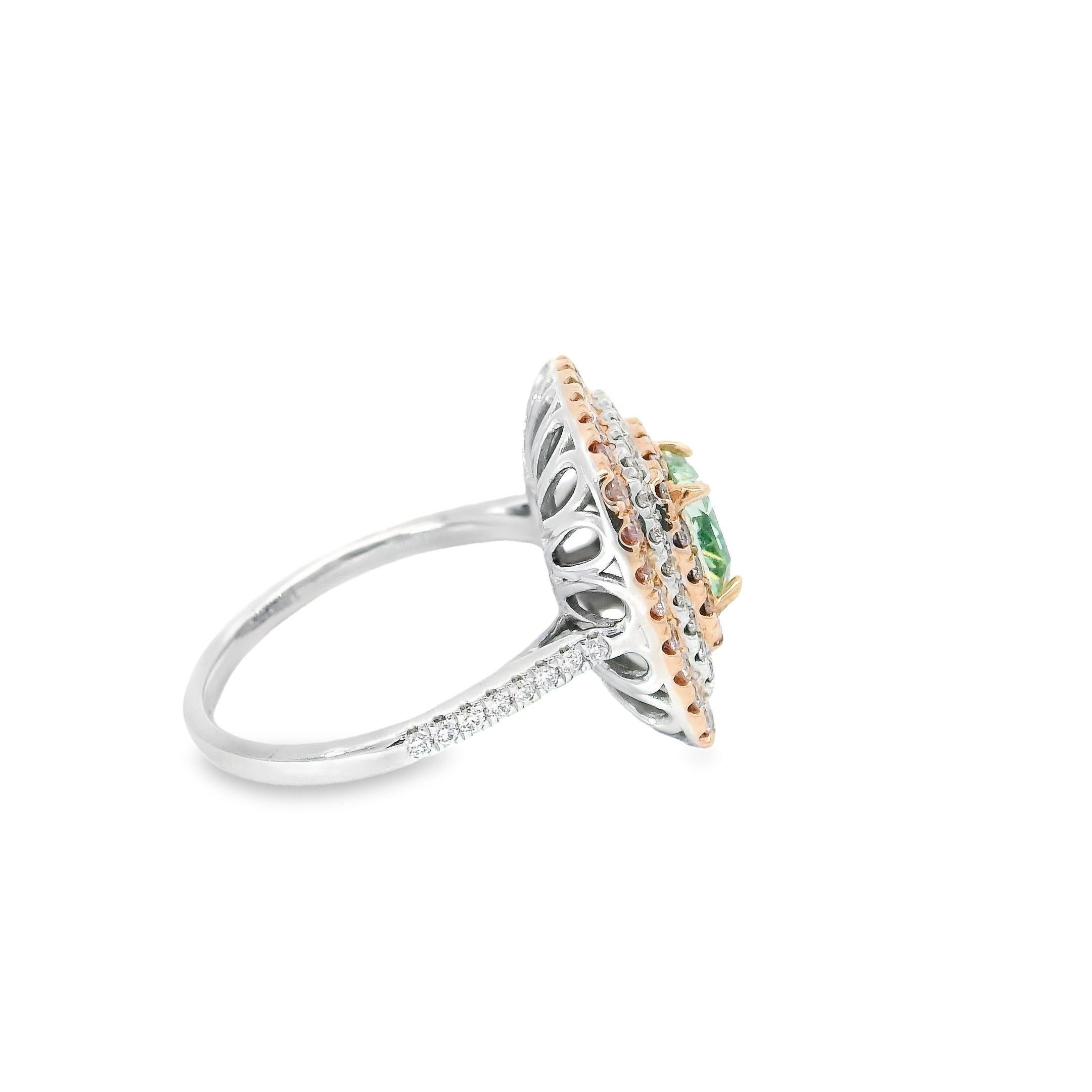 Women's or Men's 1.51 Carat Fancy Green Diamond Ring VS Clarity AGL Certified For Sale