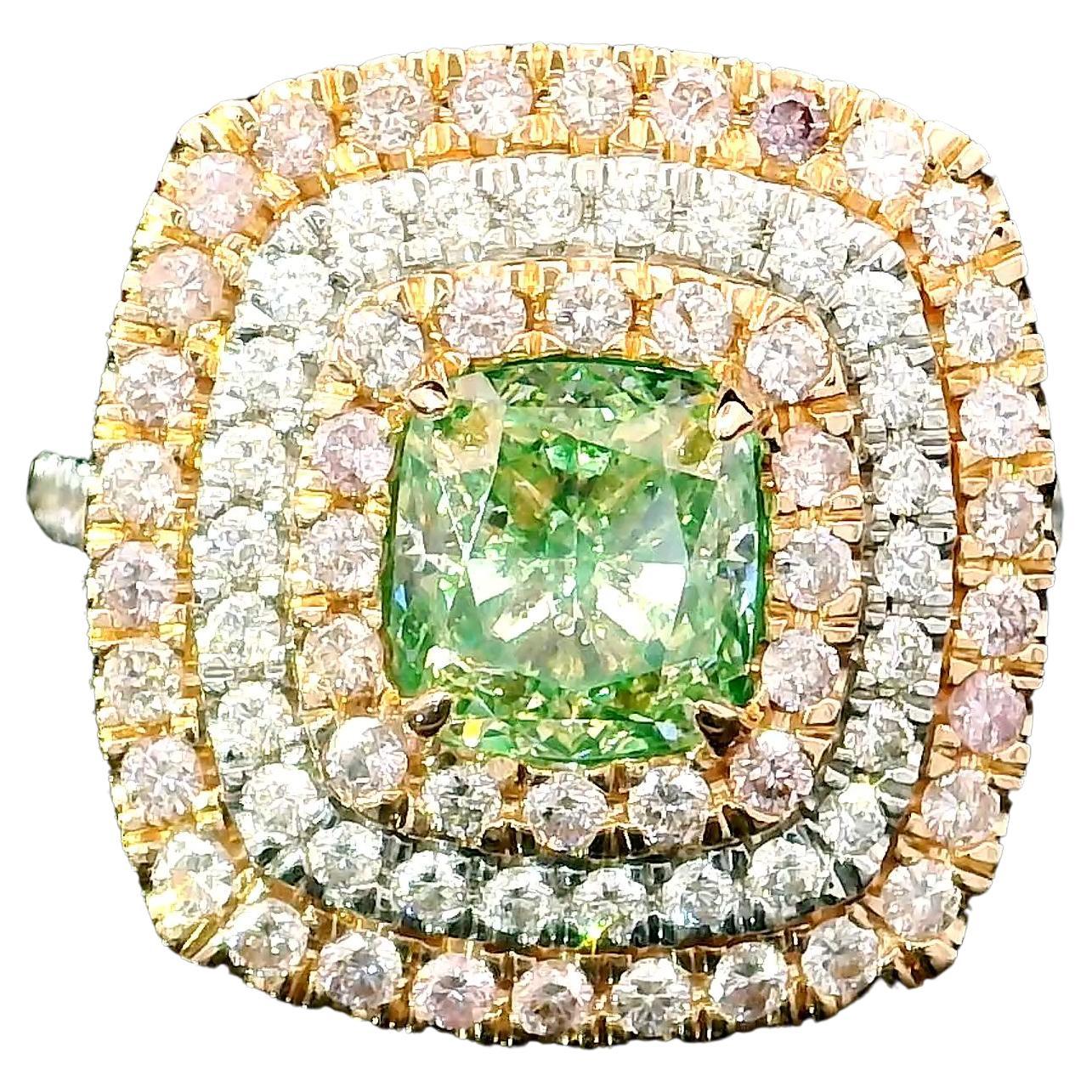 1.51 Carat Fancy Green Diamond Ring VS Clarity AGL Certified For Sale