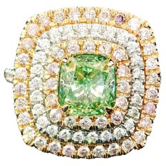 Bague fantaisie en diamant vert de 1.51 carat, pureté VS, certifiée AGL