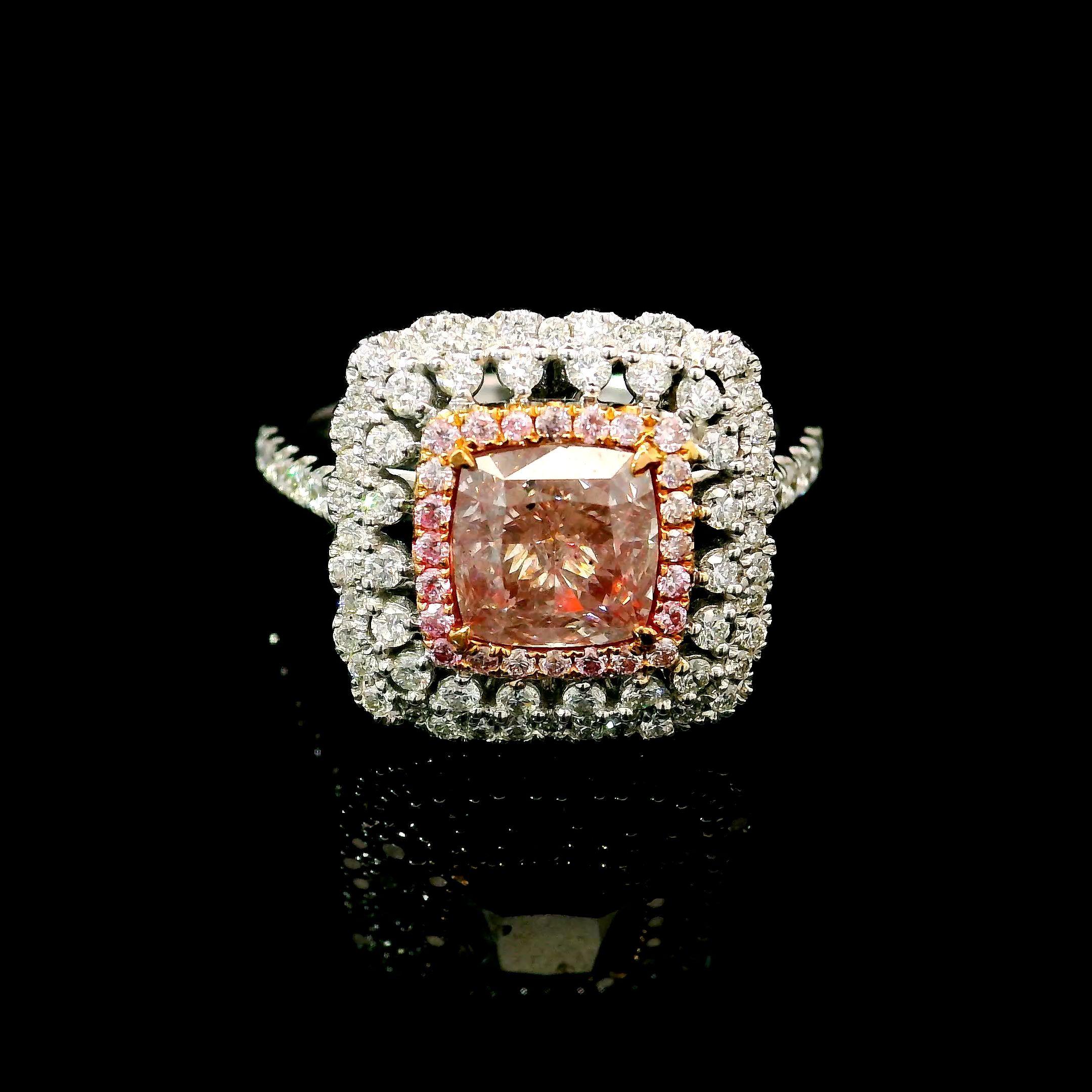 Women's or Men's 1.51 Carat Fancy Light Brownish Pink Diamond Ring I1 Clarity GIA Certified For Sale