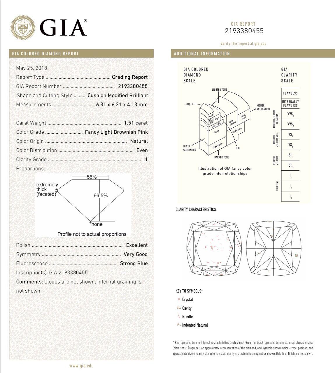 1.51 Carat Fancy Light Brownish Pink Diamond Ring I1 Clarity GIA Certified For Sale 1