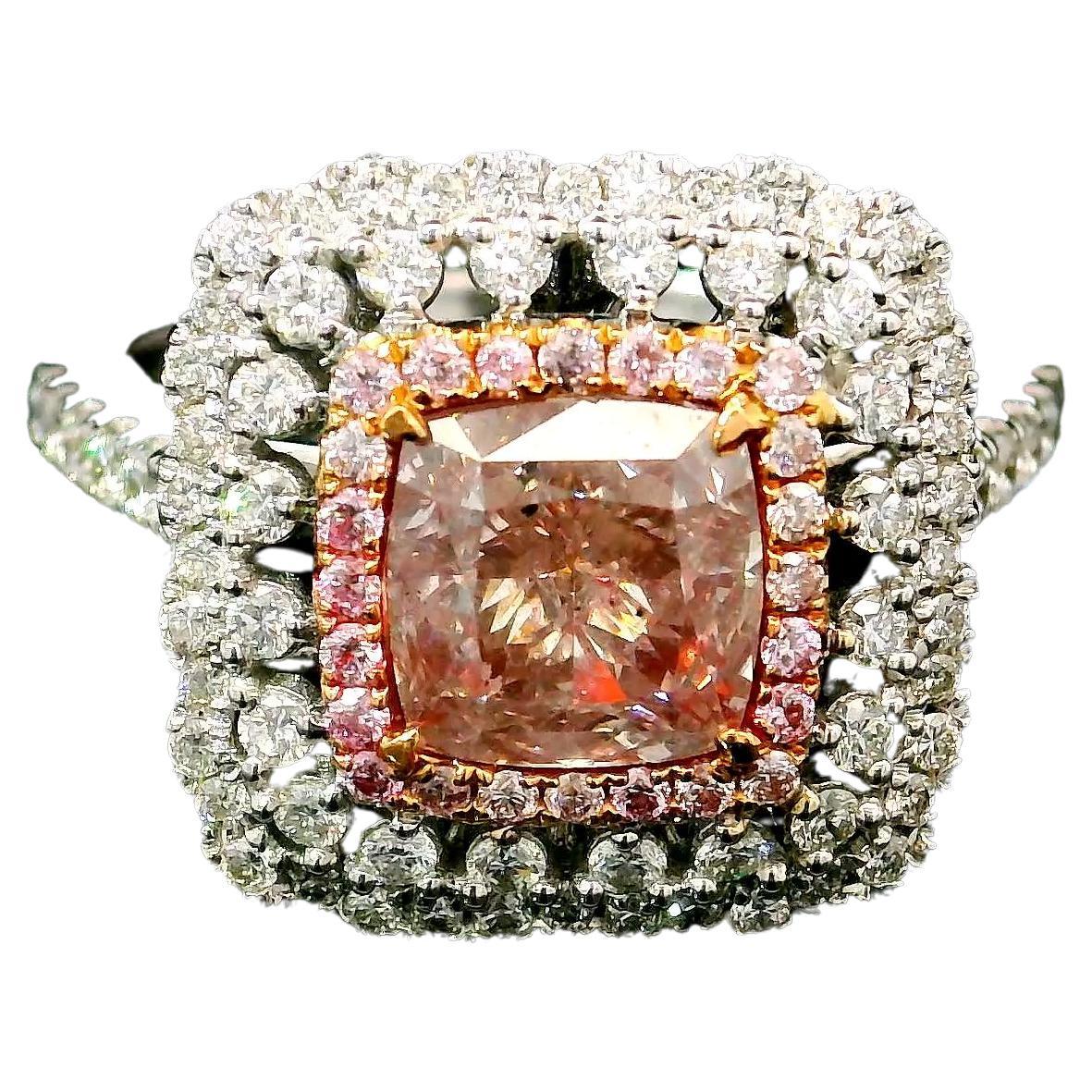 1.51 Carat Fancy Light Brownish Pink Diamond Ring I1 Clarity GIA Certified
