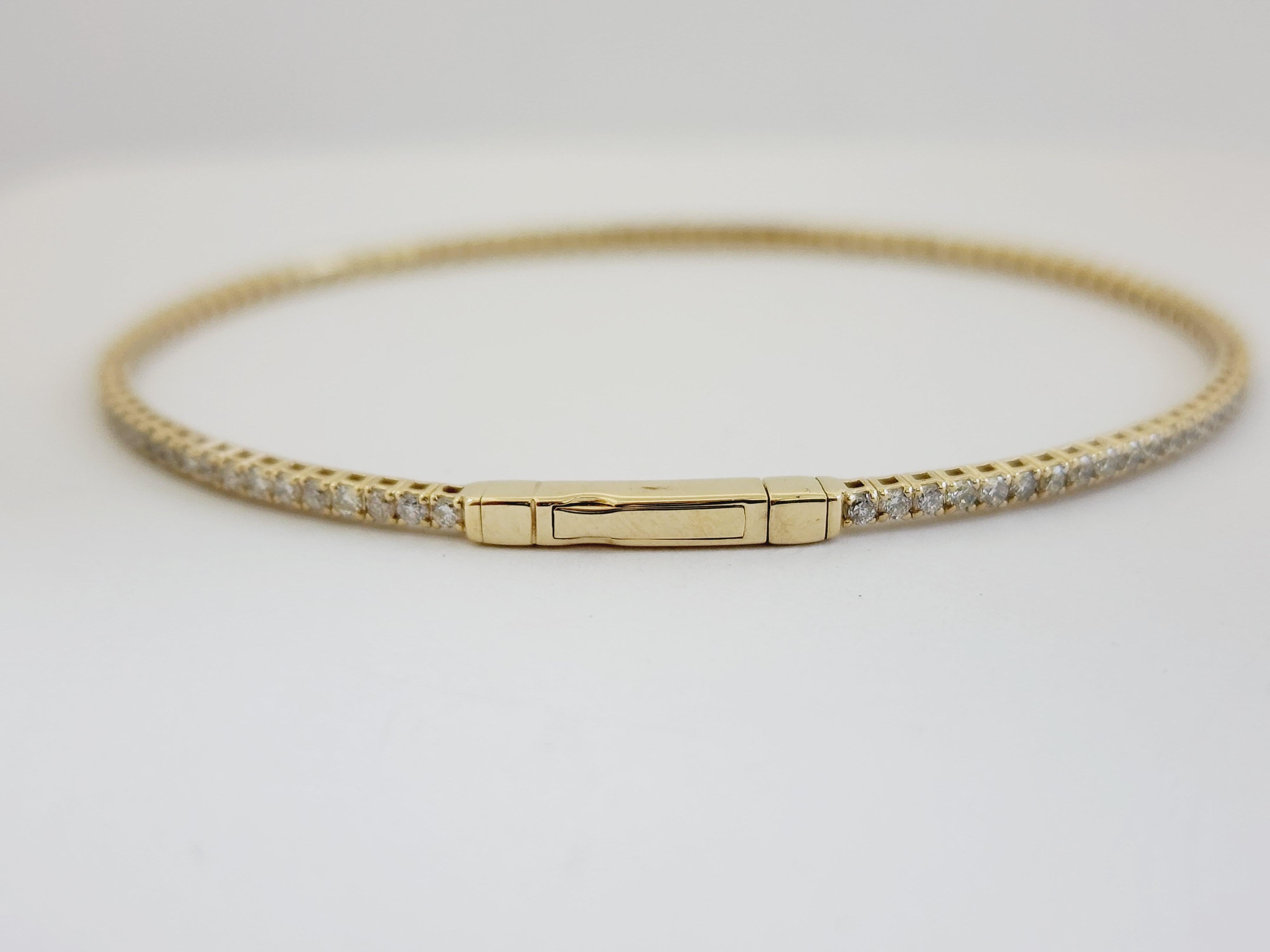 1.51 Carat Flexible Bangle Yellow Gold 14 Karat Tennis Bracelet In New Condition In Great Neck, NY