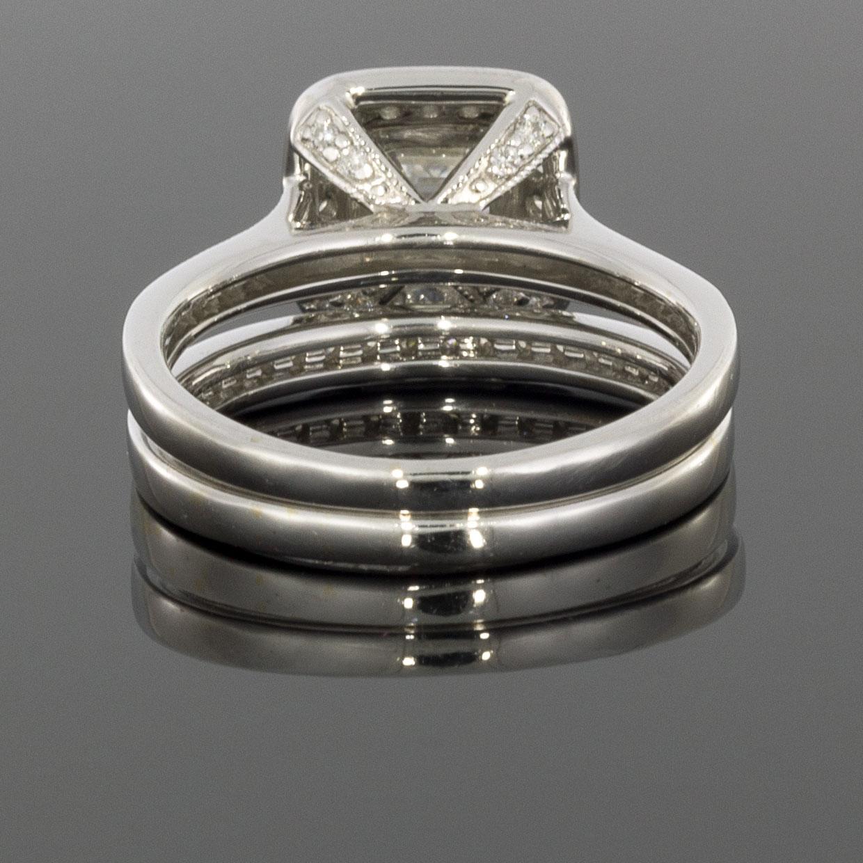 Women's 1.51 Carat GIA Certified Colorless Asscher Diamond Halo Engagement Ring Set