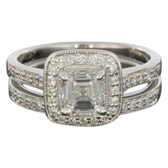 1.51 Carat GIA Certified Colorless Asscher Diamond Halo Engagement Ring Set