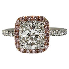 1.51 Carat GIA Certified Cushion Cut Ring with Fancy Intense Pink Diamond Halo