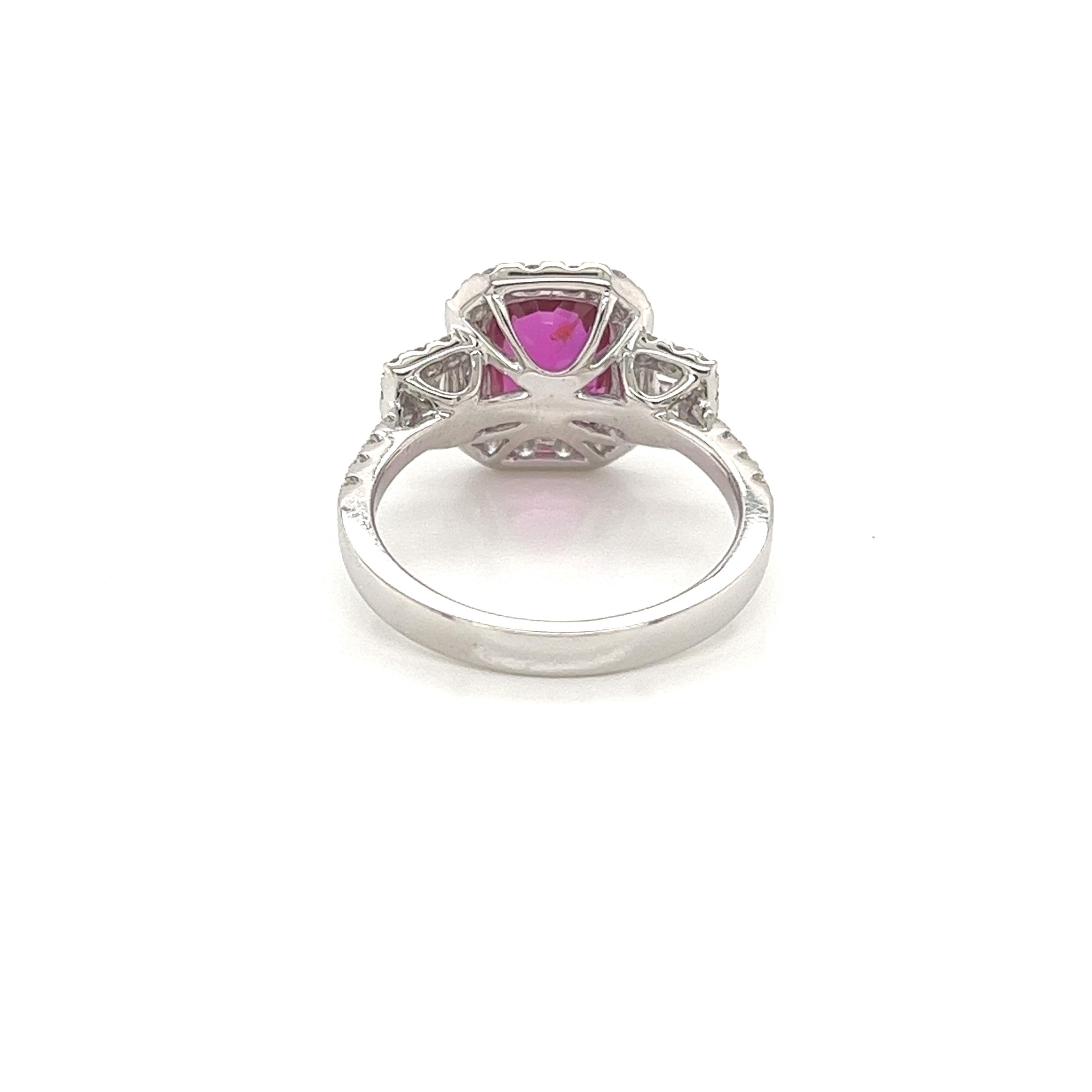 1.51 Carat GIA Certified No Heat Ruby & Diamond Ring in 18 Karat White Gold In New Condition For Sale In Great Neck, NY
