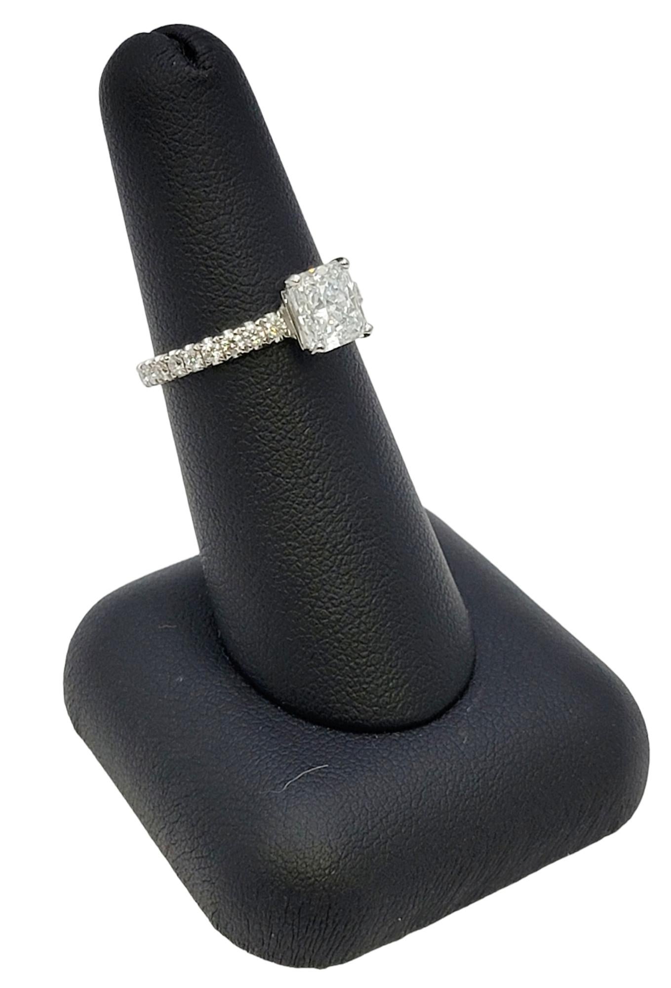 1.51 Carat GIA Radiant Cut Diamond Platinum Engagement Ring Pave Diamond Band 4